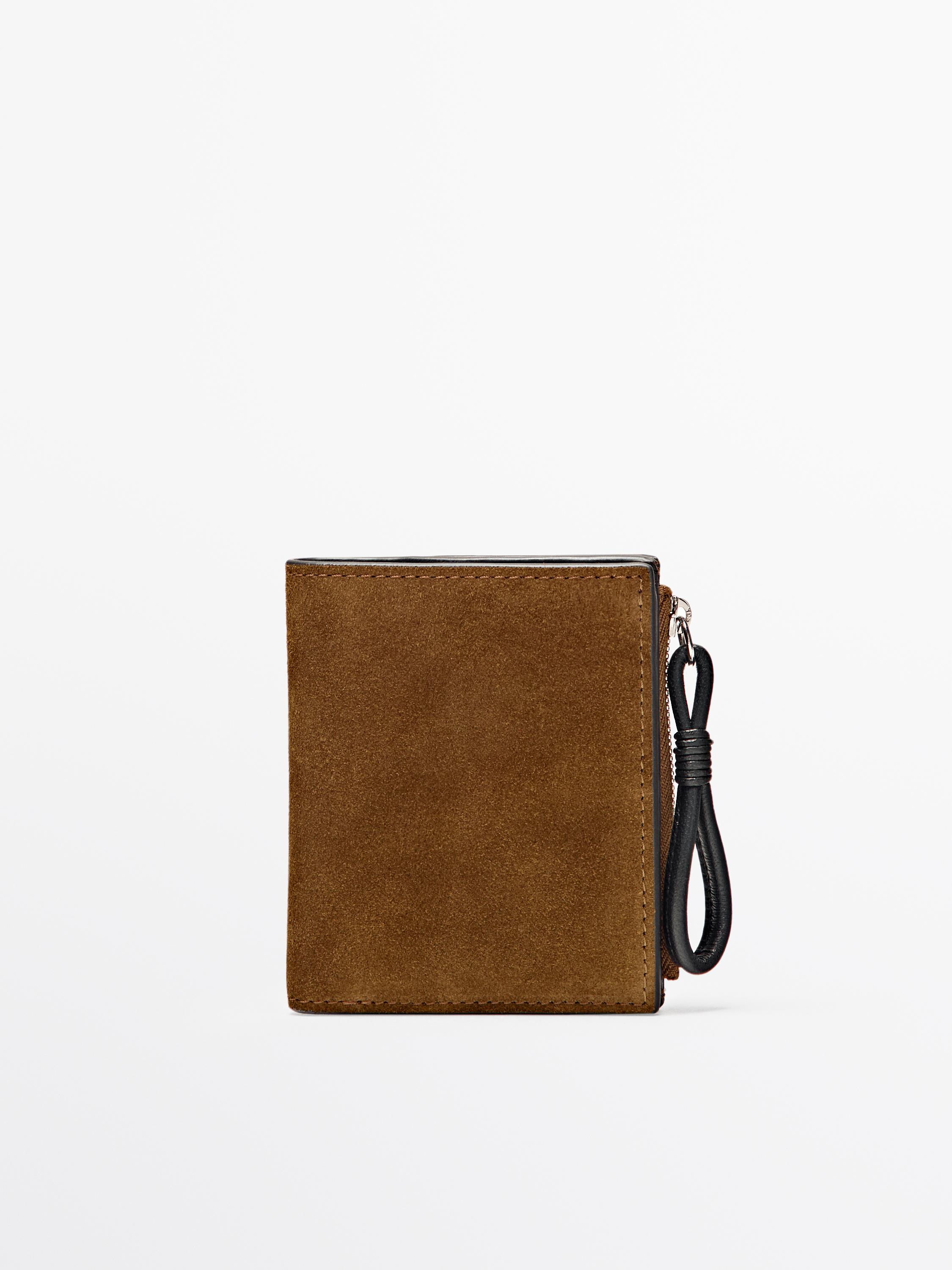 Split suede wallet with charm detail